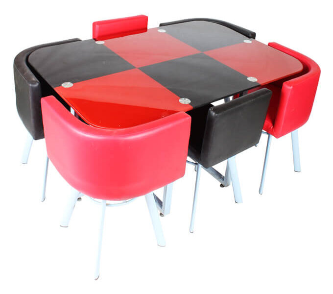 Dining Table Red & Black 6 Person