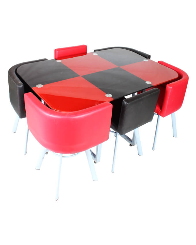 Dining Table Red & Black 6 Person