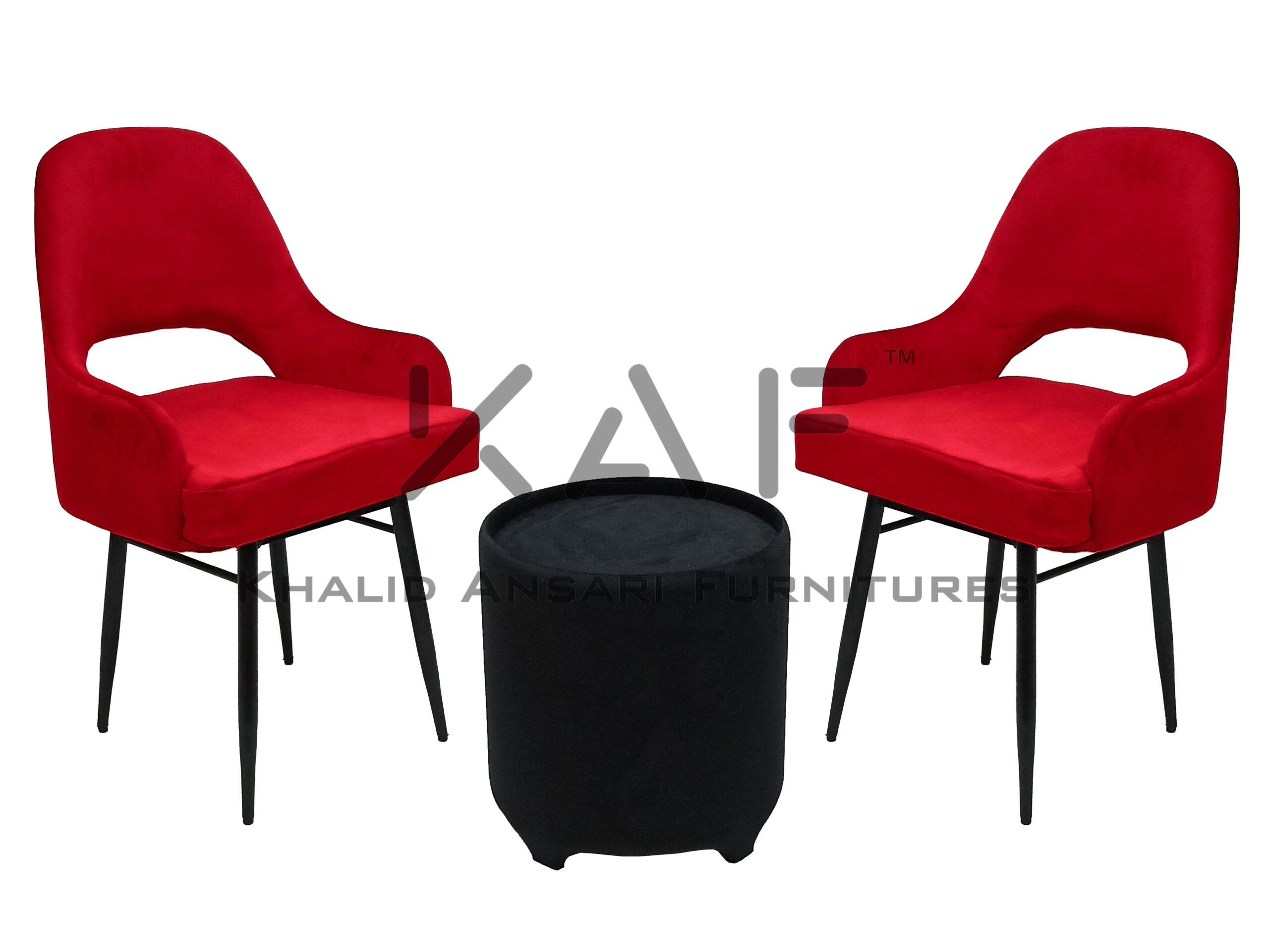 Bed Room Premium Chair Arm Hole Design Red Velvet set with Black Velvet Tea Table - 2 Chairs + 1 Table