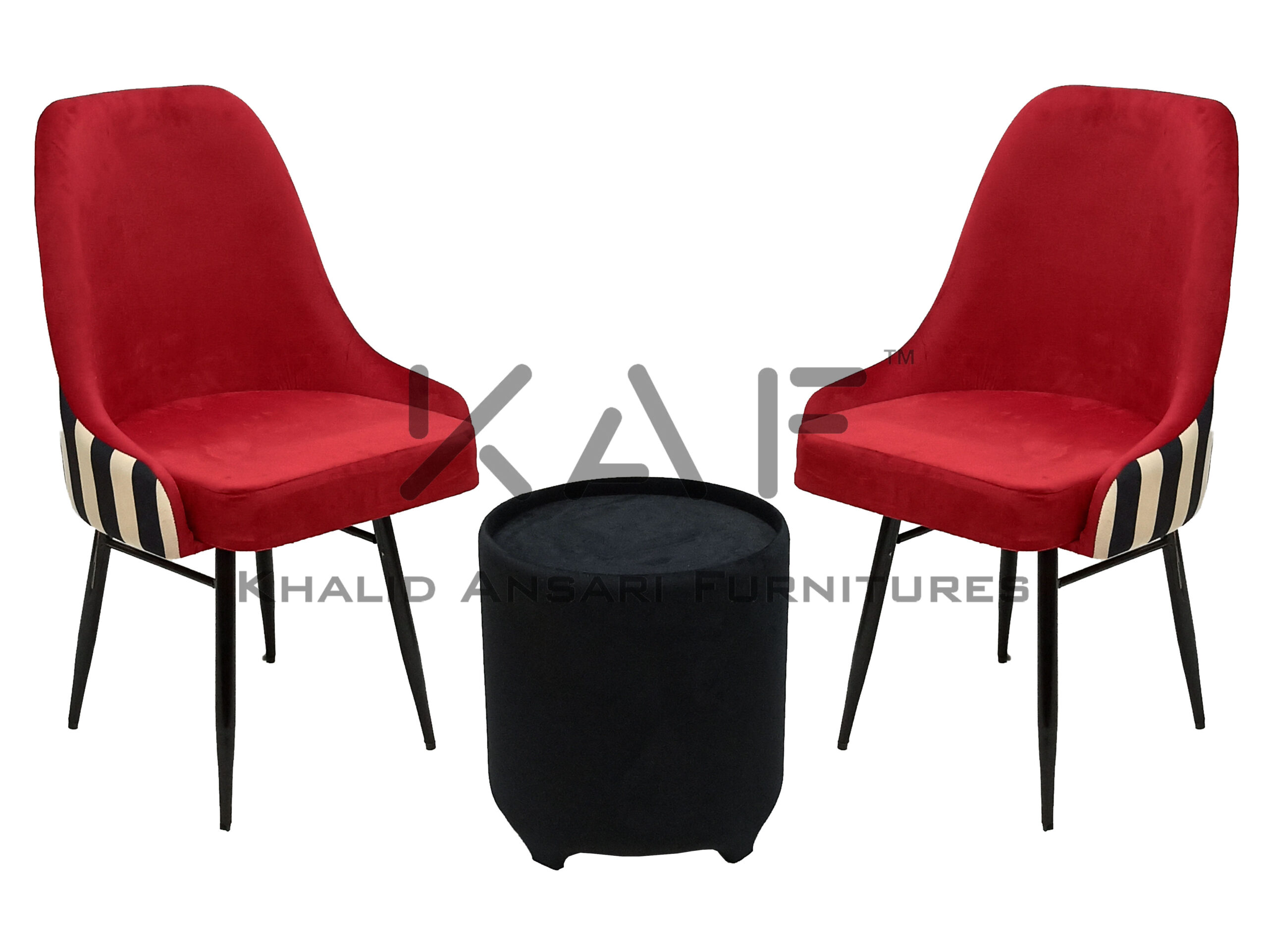 Bed Room Premium Chair High Back Arm Red Velvet set with Black Velvet Tea Table - 2 Chairs + 1 Table