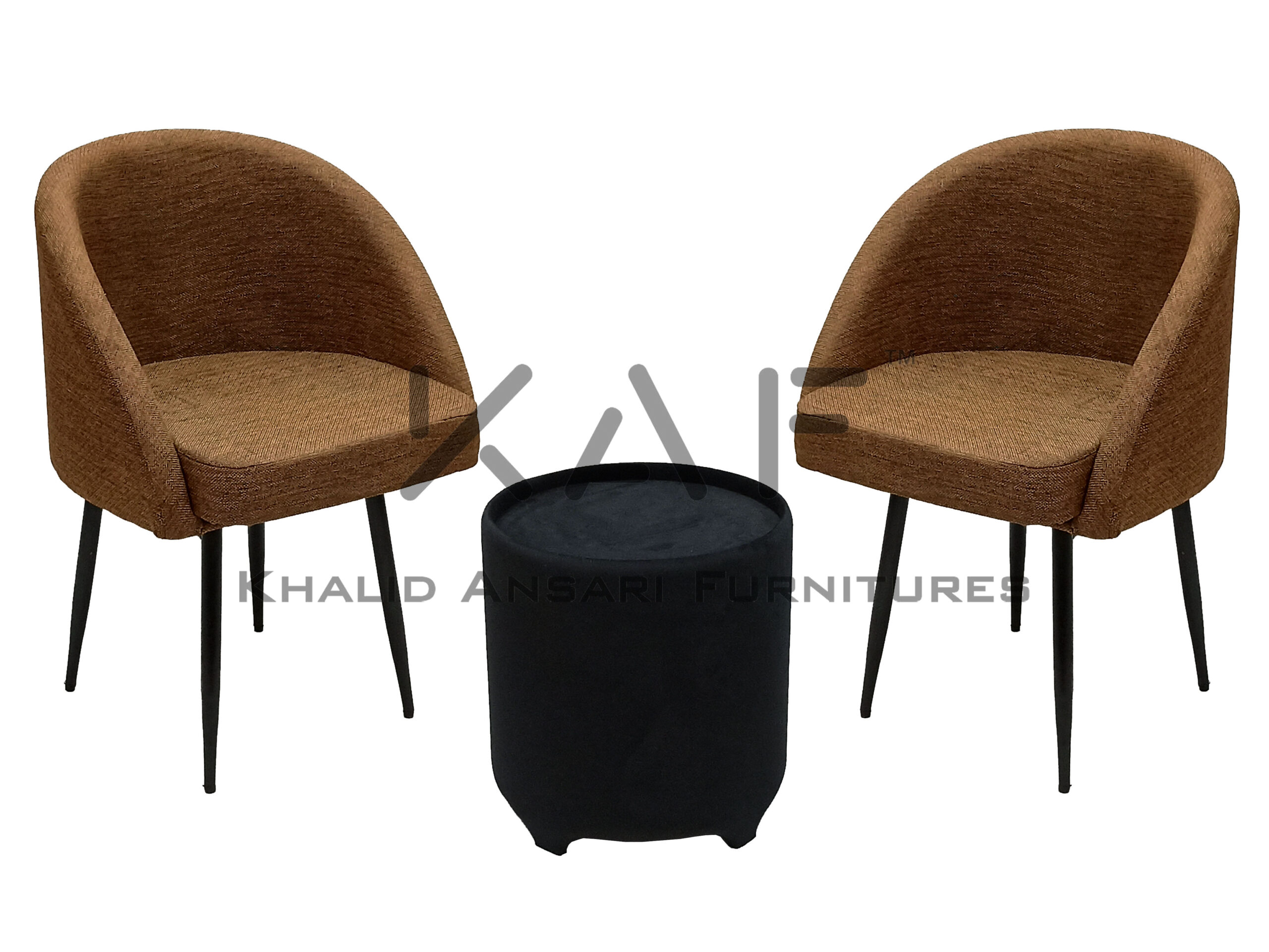 Bed Room Premium Chair Slope Arm Design Multi Polish Jute Fabric set with Black Velvet Tea Table - 2 Chairs + 1 Table
