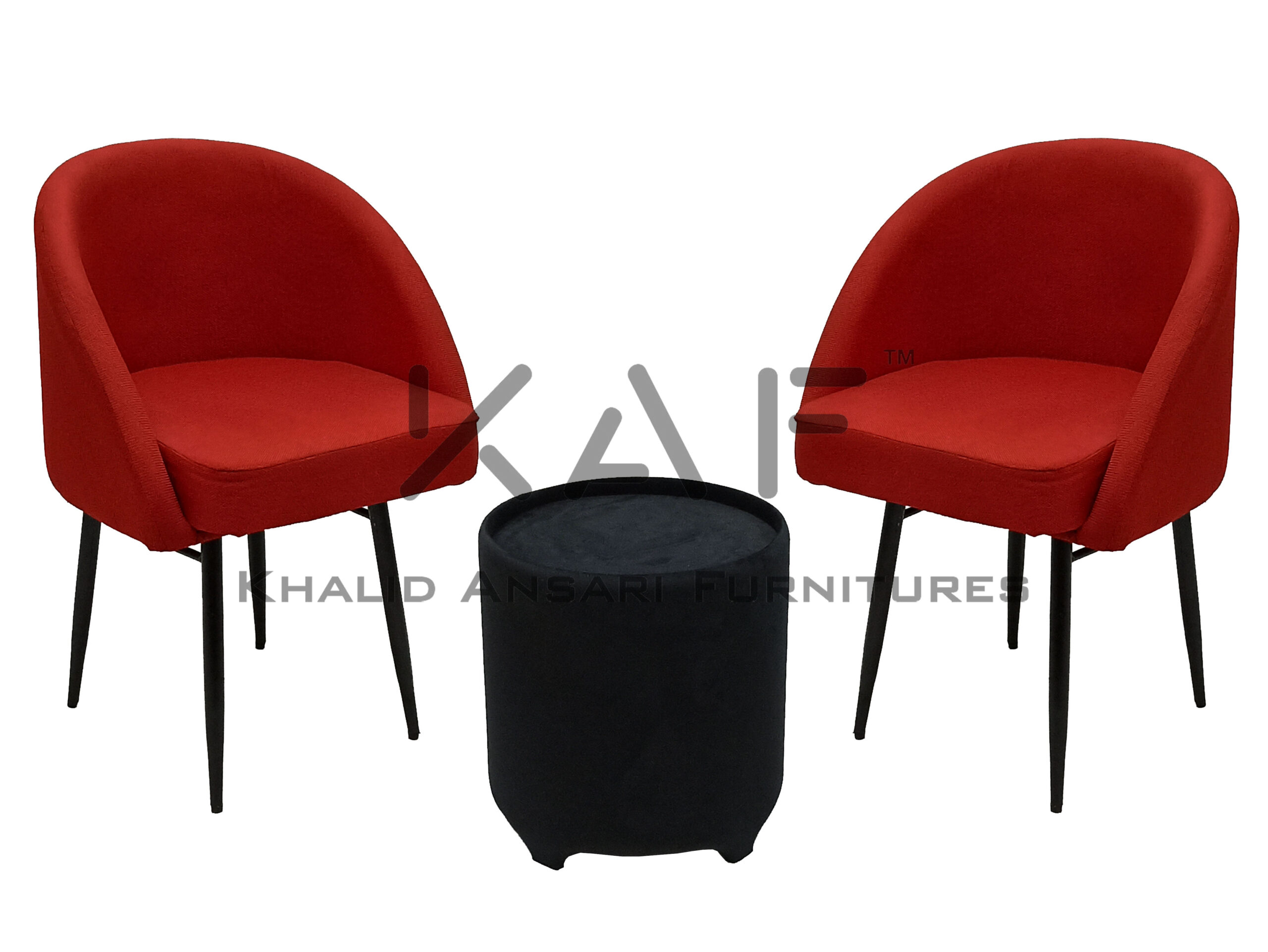Bed Room Premium Chair Slope Arm Design Red Jute Fabric set with Black Velvet Tea Table - 2 Chairs + 1 Table