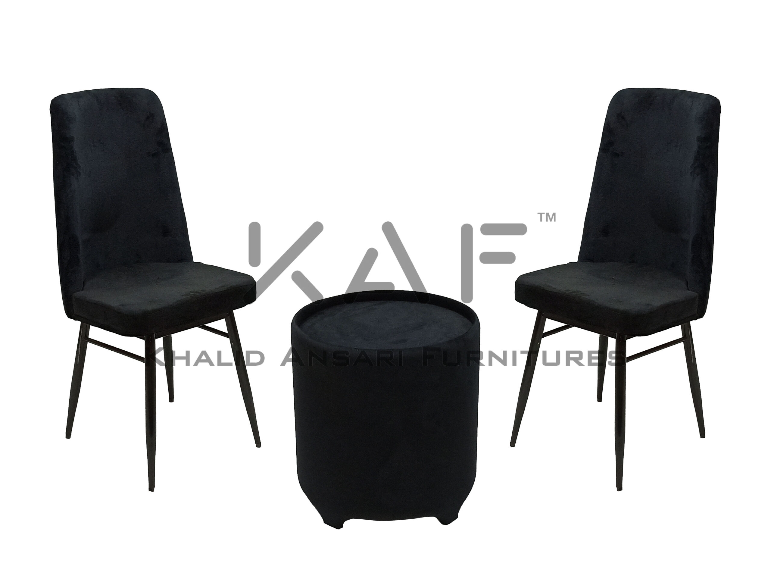 Bed Room Premium Chair & Dining Chair Black Velvet set with Black Velvet Tea Table - 2 Chairs + 1 Table