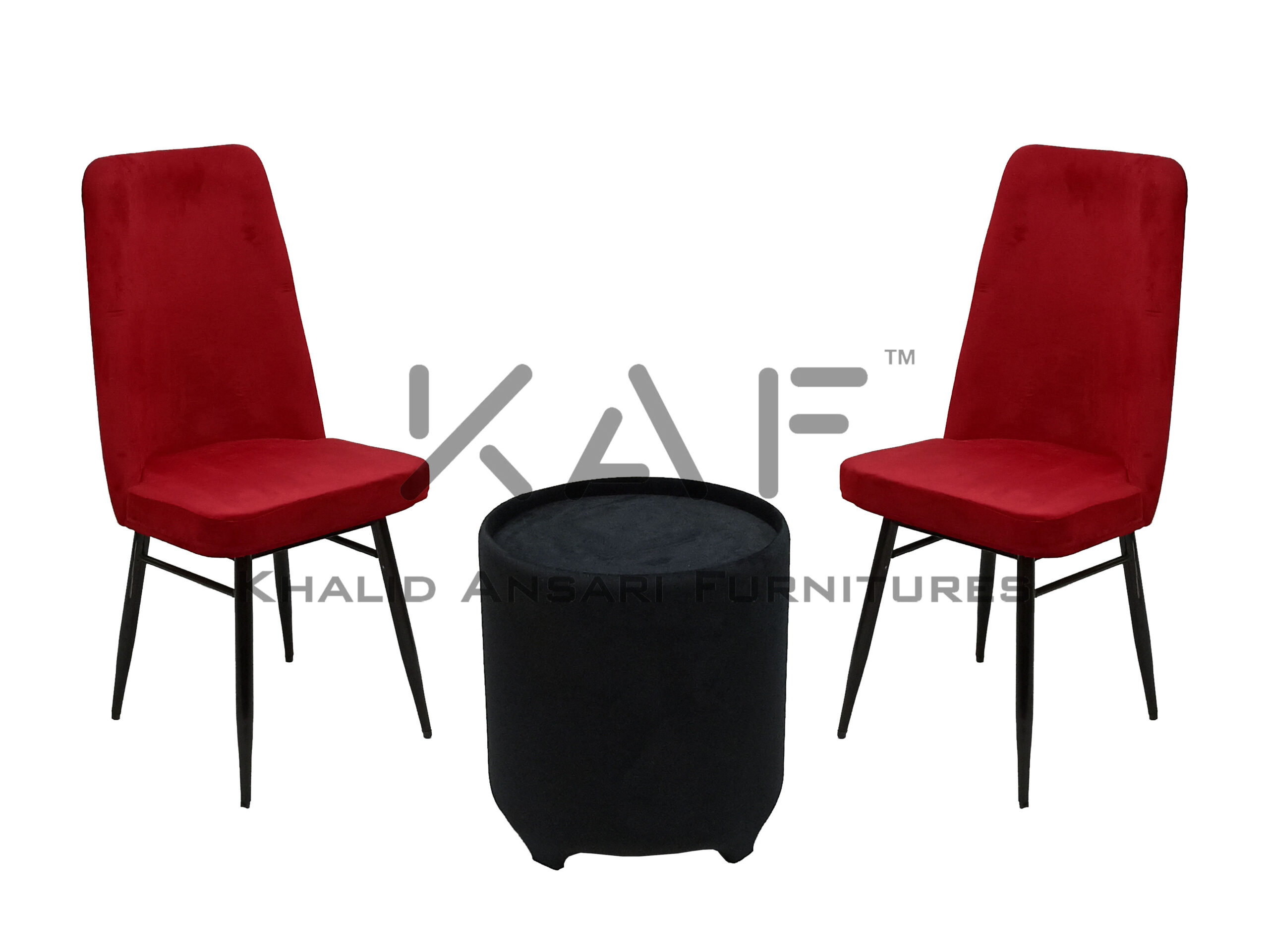 Bed Room Premium Chair & Dining Chair Red & Stripped Velvet set with Black Velvet Tea Table - 2 Chairs + 1 Table