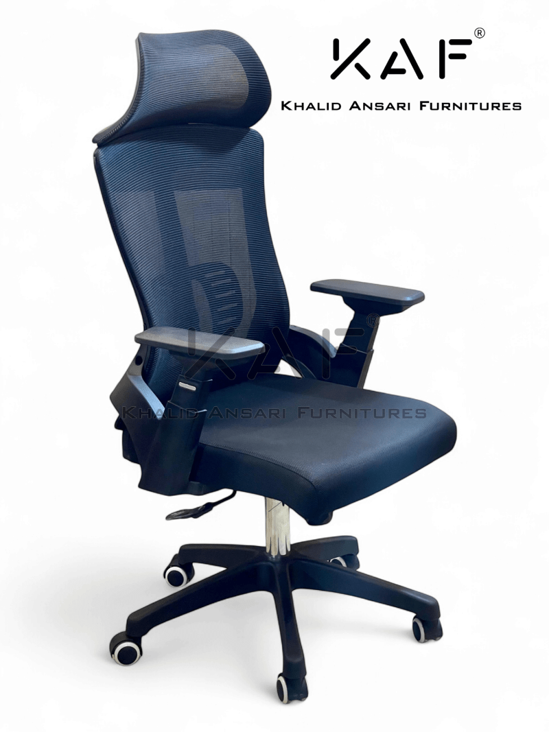 Ergonomic mesh back office chair with 1D adjustable armrest – model J-153, side view
