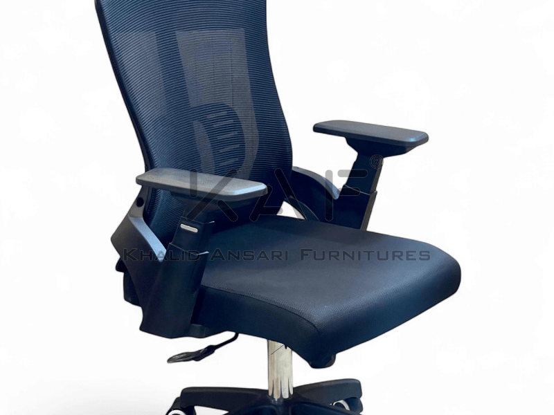 Ergonomic mesh back office chair with 1D adjustable armrest – model J-153, side view
